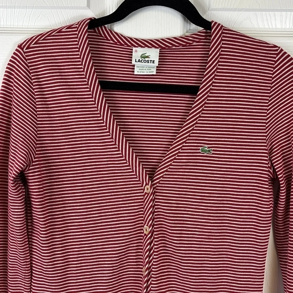 Lacoste red and white striped cardigan sz 36